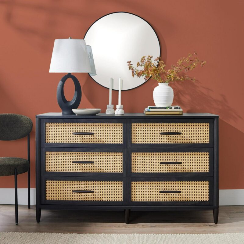 Better Homes and Gardens Springwood Caning 6-Drawer Dresser, Charcoal Finish - Image 5