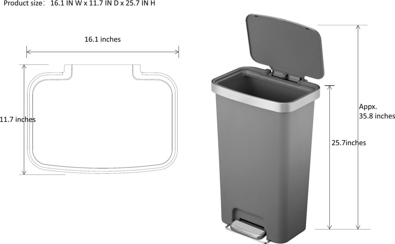 Better Homes and Gardens 11.9 Gallon Trash Can, Plastic Step-On Kitchen Trash Can, Gray - Image 7