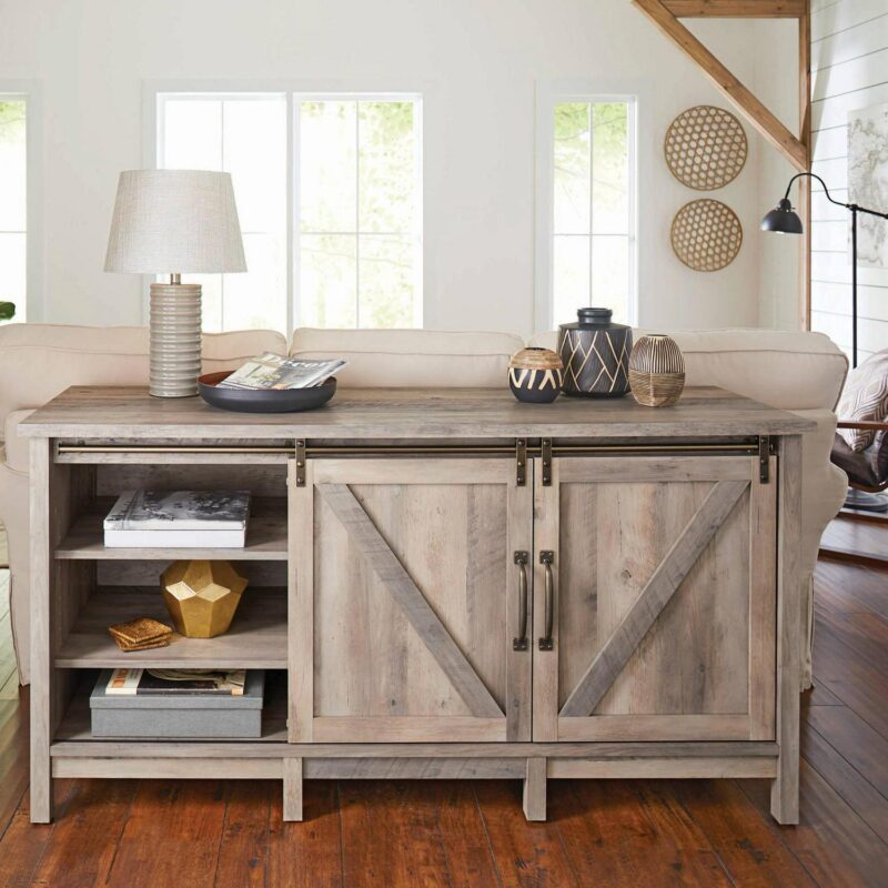 Better Homes and Gardens Modern Farmhouse TV Stand for TVs up to 70 , Rustic Gray - Image 2