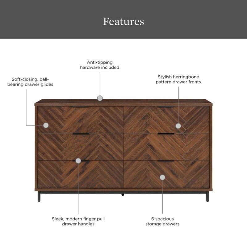 Better Homes and Gardens Wyatt Geo 6-drawer Dresser, Walnut Finish - Image 2