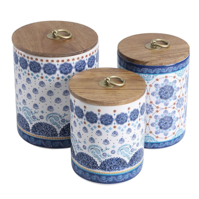 Bico Blue Talavera Ceramic Canister Set of 3 for Kitchen Counter, 62oz, 40oz, 32oz each, with Wooden Air Tight Lid, Food Storage Jar for storing Coffee, Tea, Spice, Dishwasher Safe - Image 3