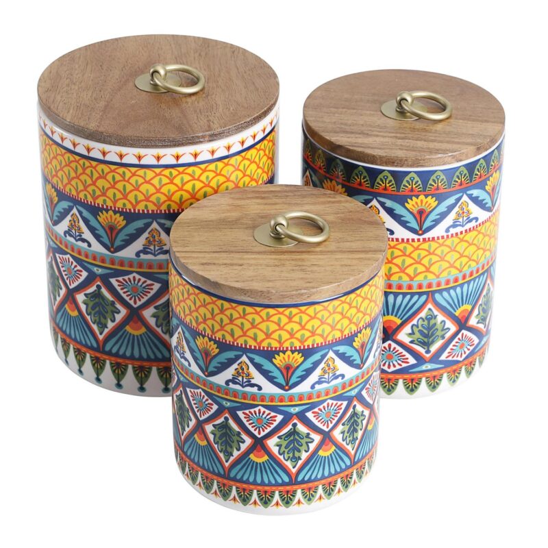 Bico Havana Ceramic Canister Set of 3 for Kitchen Counter, 62oz, 40oz, 32oz each, with Wooden Air Tight Lid, Food Storage Jar for storing Coffee, Tea, Spice, Dishwasher Safe - Image 3