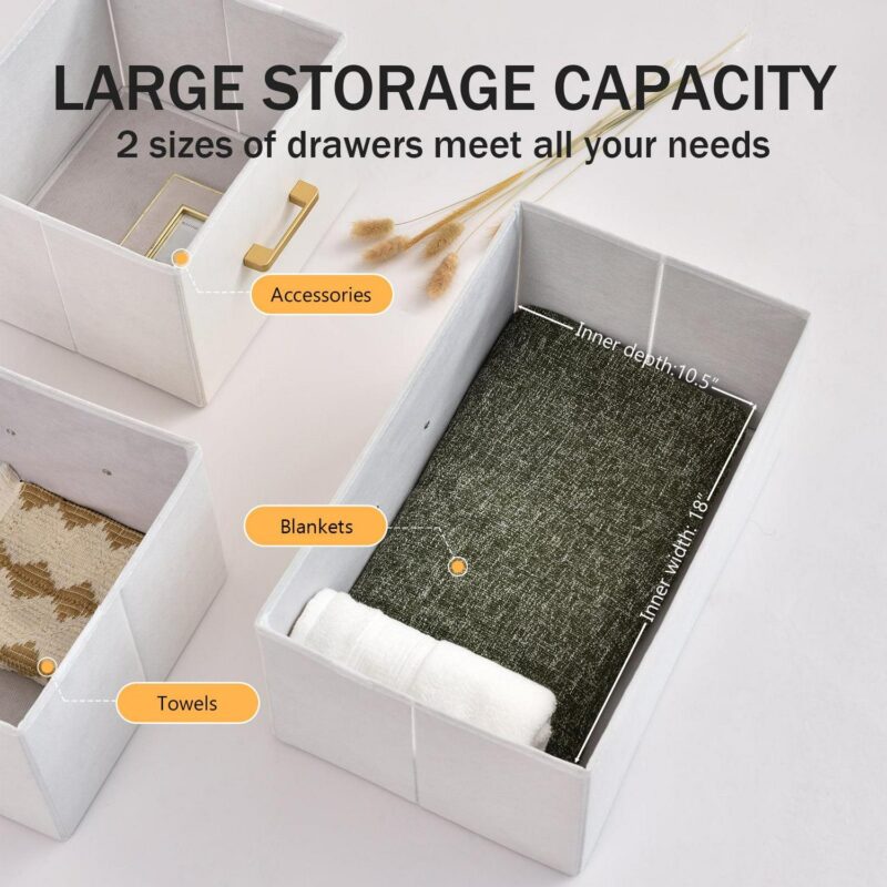 Bigroof 7 Drawer Fabric Dresser Accent White Dresser for Bedroom Chest Storage Organizer with Marbled WoodBoard and Artificial Leather for Living Room, Hallway, Entryway, Closet - Image 7