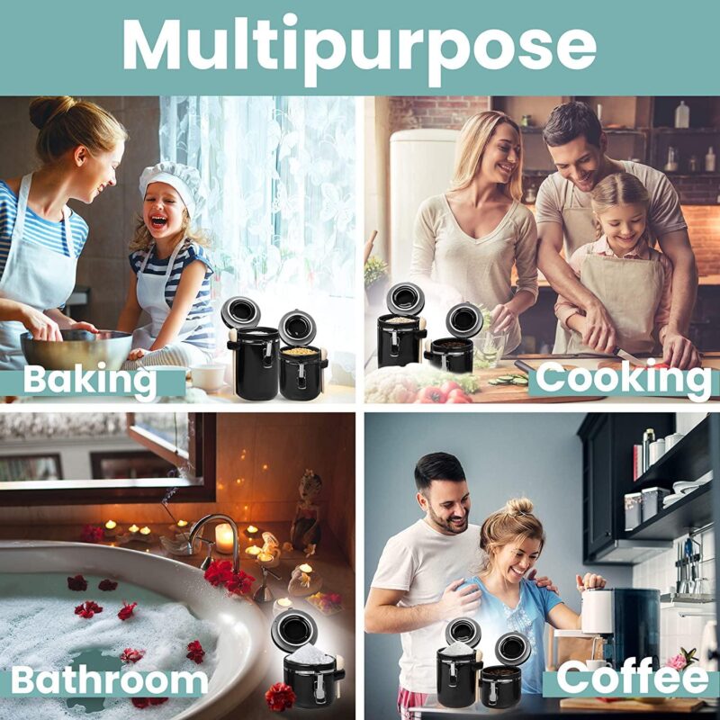 Black Ceramic Kitchen Airtight Canisters Set for Countertop with Wooden Spoons and Reusable Chalk Marker and Labels for Sugar, Coffee, Flour, Tea - Image 4