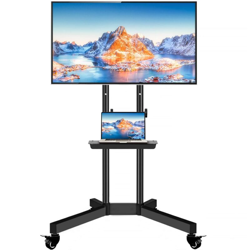 Black Mobile TV Stand Cart on Wheels for 32 to 75 inch TVs