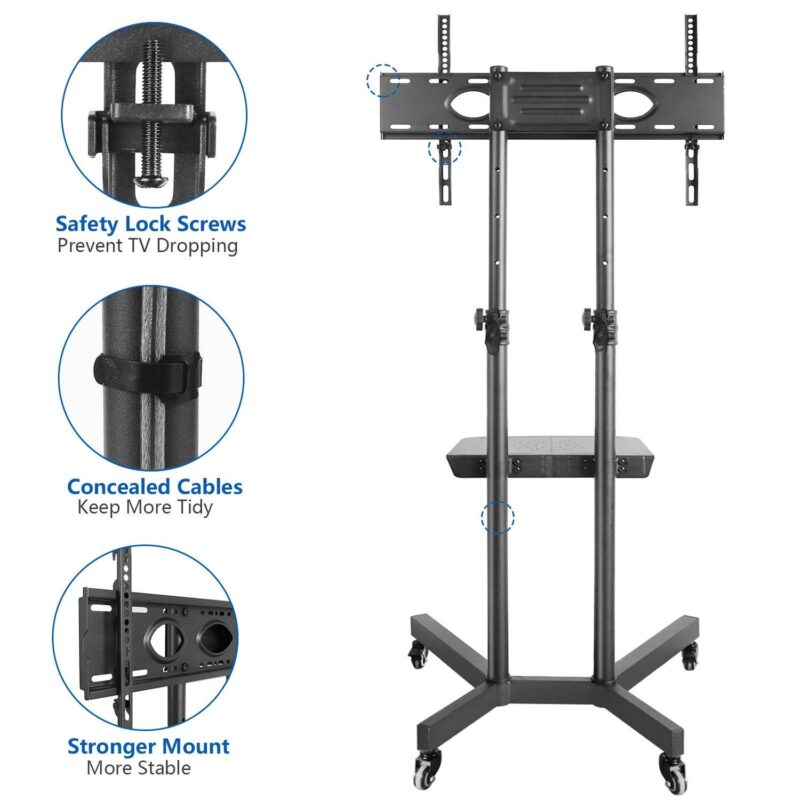 Black Mobile TV Stand Cart on Wheels for 32 to 75 inch TVs - Image 3