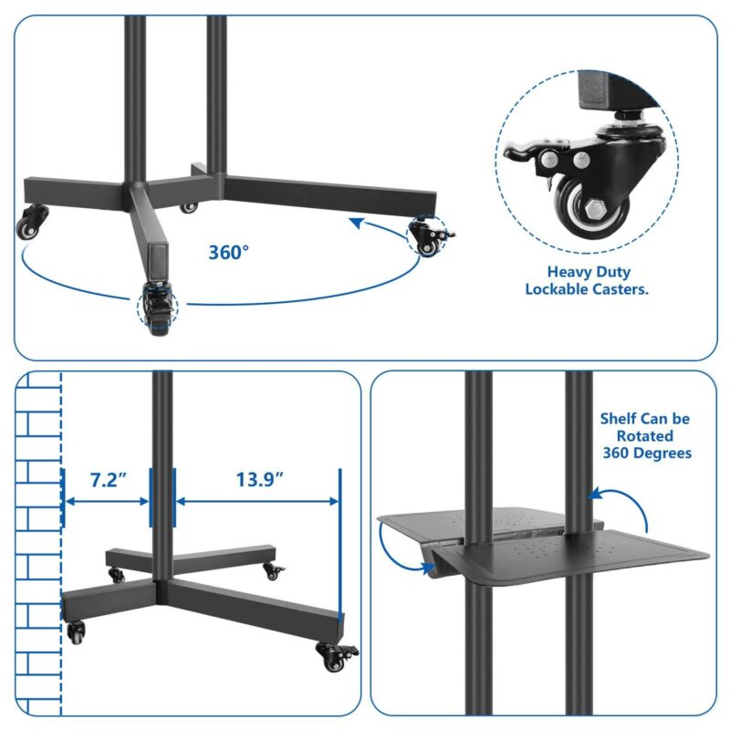 Black Mobile TV Stand Cart on Wheels for 32 to 75 inch TVs - Image 4