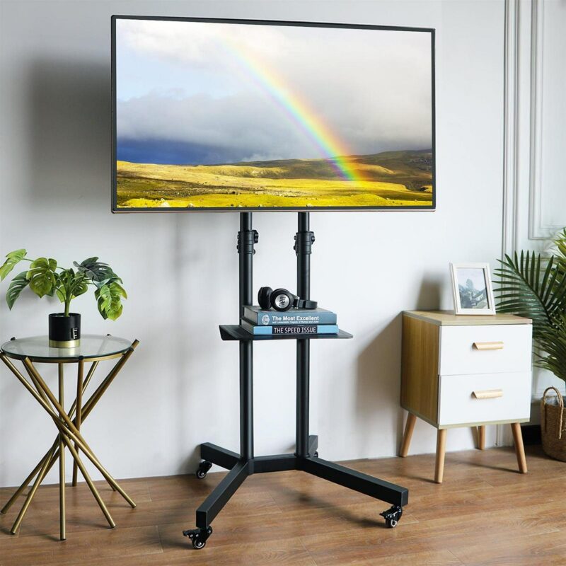 Black Mobile TV Stand Cart on Wheels for 32 to 75 inch TVs - Image 5