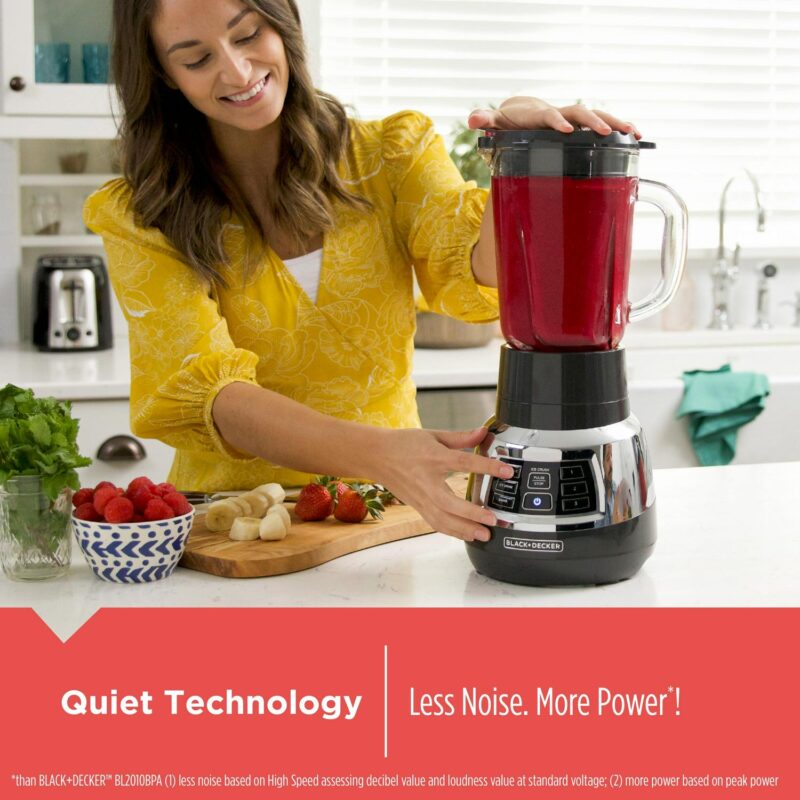 Black and Decker Quiet Blender, 48 oz Glass Jar, Personal Blending Jar, 900 W Peak Power, 3 Speeds, 3 Auto Functions, BL1400DG-P - Image 2