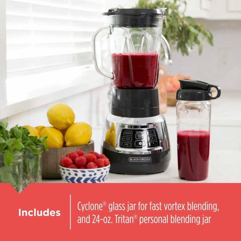 Black and Decker Quiet Blender, 48 oz Glass Jar, Personal Blending Jar, 900 W Peak Power, 3 Speeds, 3 Auto Functions, BL1400DG-P - Image 6