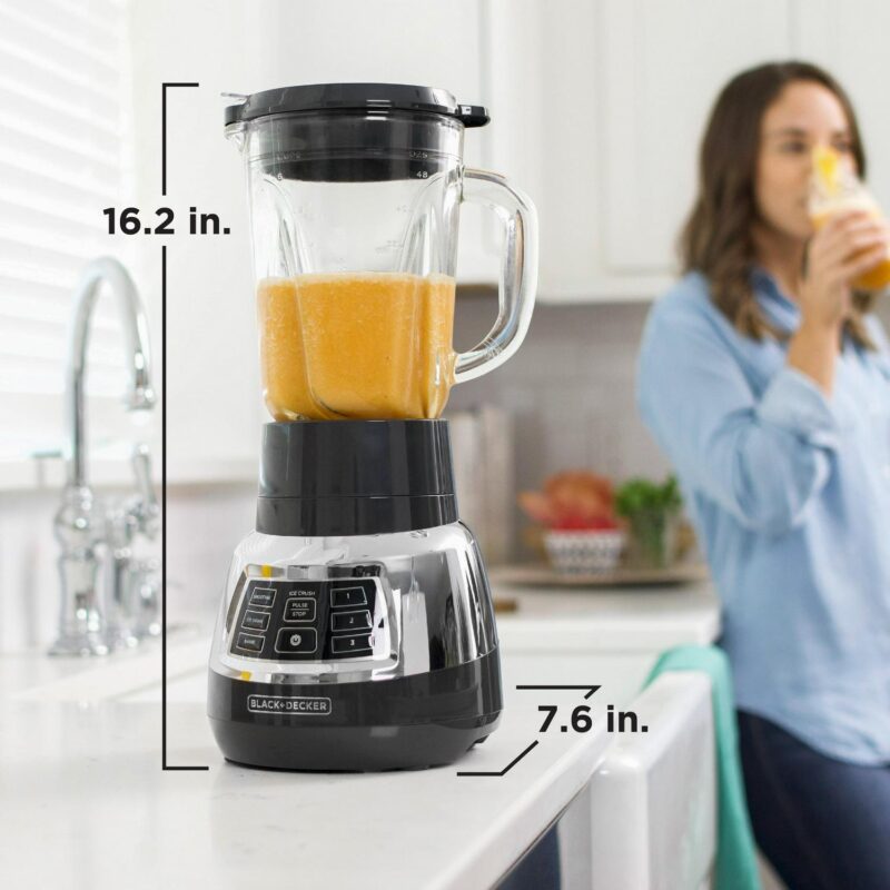 Black and Decker Quiet Blender, 48 oz Glass Jar, Personal Blending Jar, 900 W Peak Power, 3 Speeds, 3 Auto Functions, BL1400DG-P - Image 7