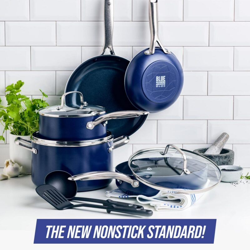 Blue Diamond 12-Piece Toxin-Free Ceramic Nonstick Pots and Pans Cookware Set, Dishwasher Safe - Image 2