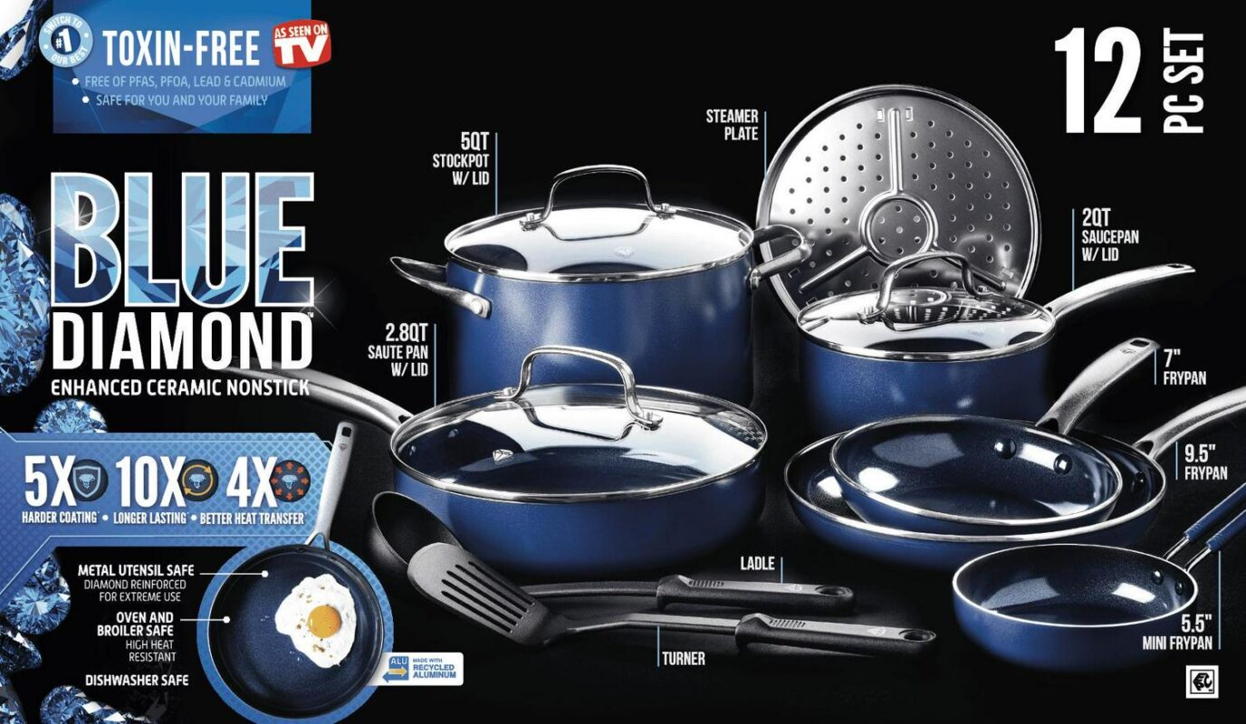 Blue Diamond 12-Piece Toxin-Free Ceramic Nonstick Pots and Pans Cookware Set, Dishwasher Safe - Image 10