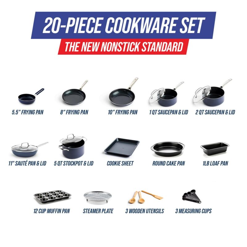 Blue Diamond Cookware 20pc Set, Blue - Image 3