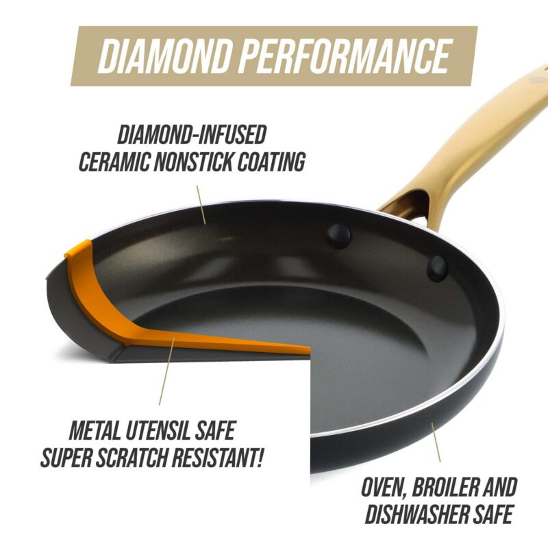 Blue Diamond Gold Edition Ceramic Nonstick 12 Piece Cookware Set, PFAS-Free, Gold - Image 5
