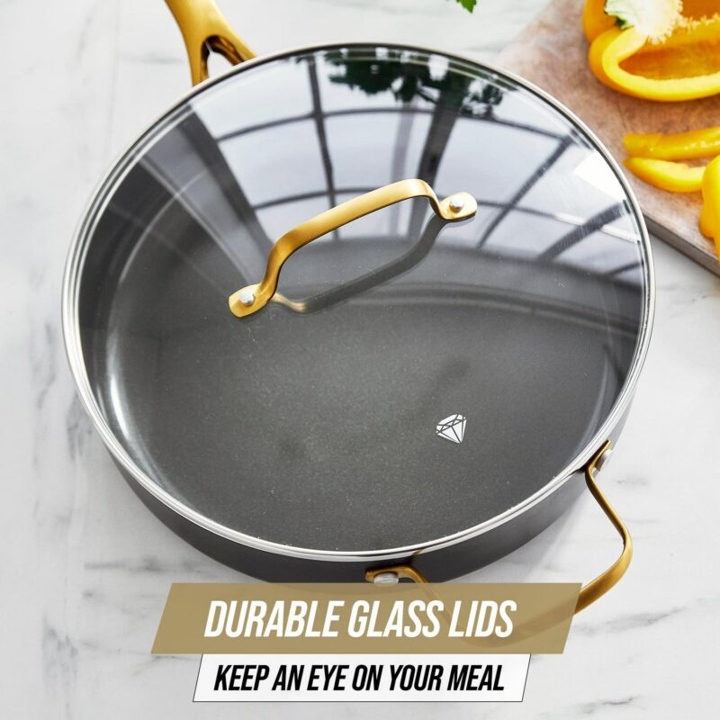 Blue Diamond Gold Edition Ceramic Nonstick 12 Piece Cookware Set, PFAS-Free, Gold - Image 10