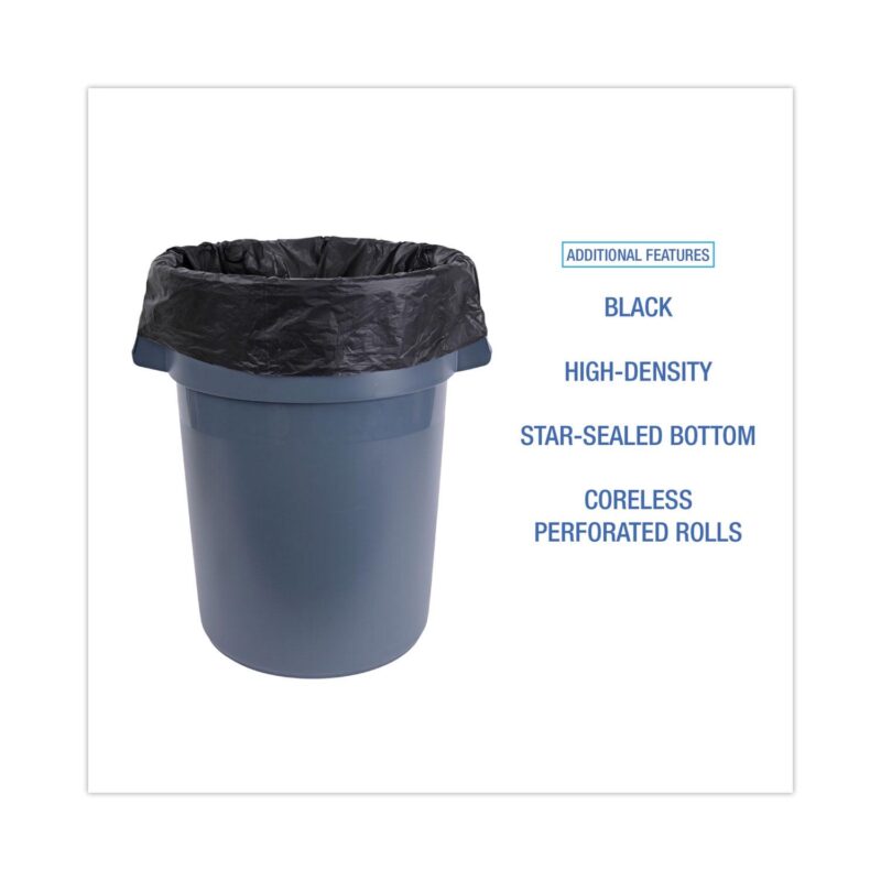 Boardwalk High-Density Trash Bags, 56 gal, 19 microns, 43  x 47 , Black, 25 Bags/Roll, 6 Rolls/Carton - Image 4