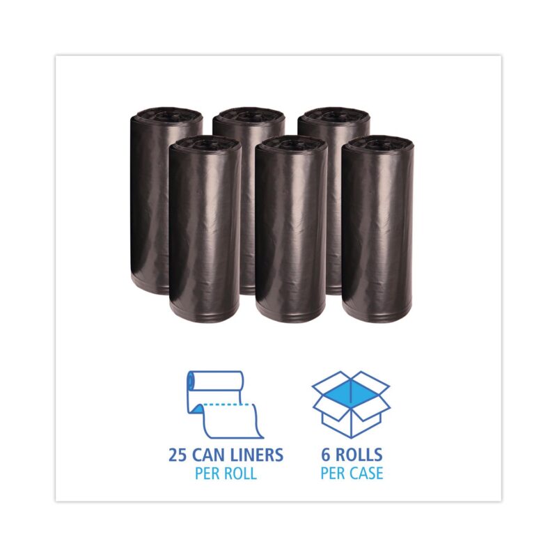 Boardwalk High-Density Trash Bags, 56 gal, 19 microns, 43  x 47 , Black, 25 Bags/Roll, 6 Rolls/Carton - Image 3