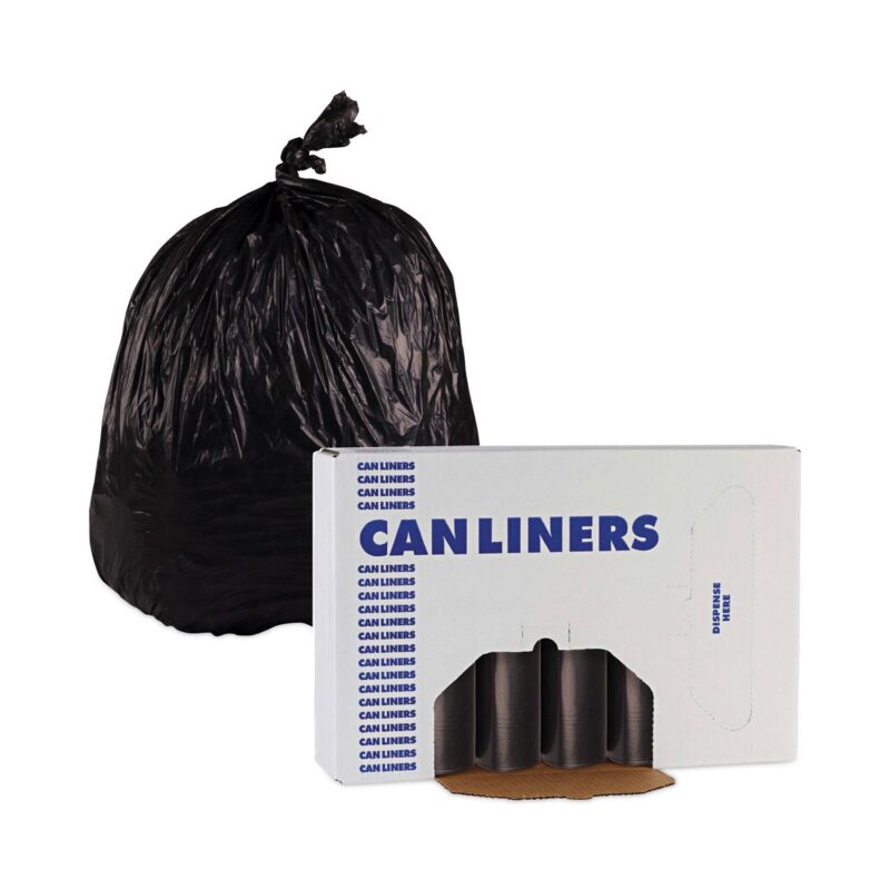 Boardwalk High-Density Trash Bags, 56 gal, 19 microns, 43  x 47 , Black, 25 Bags/Roll, 6 Rolls/Carton - Image 6