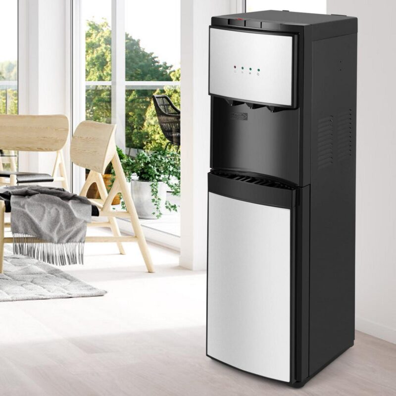 Bottom Loading 5 Gallon Water Cooler Dispenser Hot/Cold/Room 3 Temperature Compressor Cooling with Child Safety Lock(Silver,Black) - Image 2