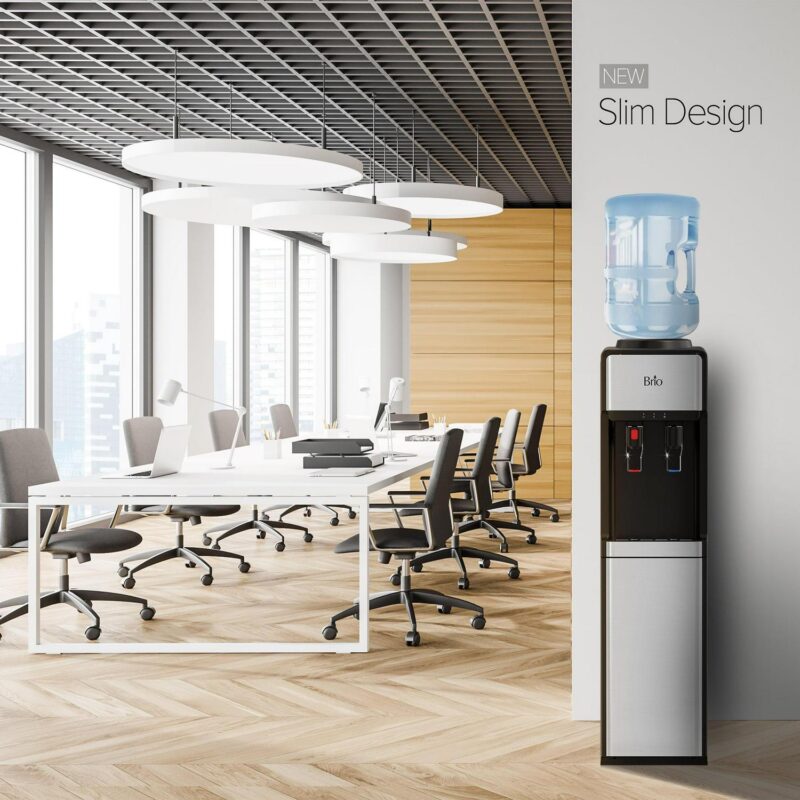 Brio 300 Series Slimline Top-Load Water Dispenser for 3 and 5 Gallon Bottles, Paddle Dispensing, Hot and Cold, LED Indicator Lights, Stainless Steel - Image 4