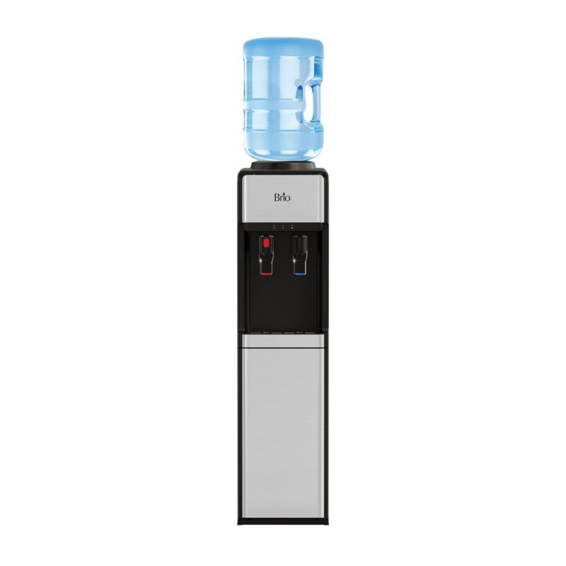 Brio 300 Series Slimline Top-Load Water Dispenser for 3 and 5 Gallon Bottles, Paddle Dispensing, Hot and Cold, LED Indicator Lights, Stainless Steel