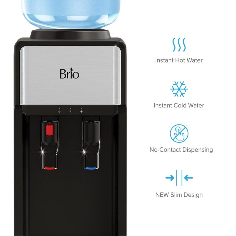 Brio 300 Series Slimline Top-Load Water Dispenser for 3 and 5 Gallon Bottles, Paddle Dispensing, Hot and Cold, LED Indicator Lights, Stainless Steel - Image 3