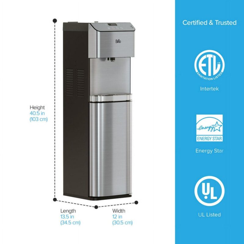 Brio 700 Series Moderna 4-Stage Filtration Reverse Osmosis Touch-Less Bottleless P.O.U. Tri-Temperature Hot 194 Degrees, Room and Cold 39 Degrees Digital Water Cooler Dispenser - Image 8