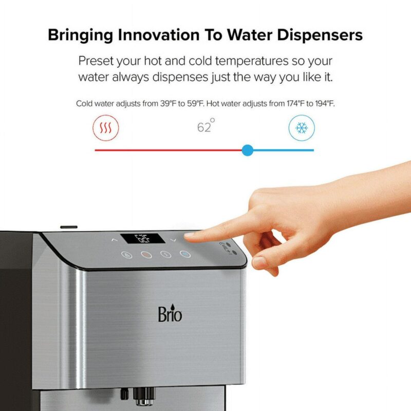 Brio 700 Series Moderna 4-Stage Filtration Reverse Osmosis Touch-Less Bottleless P.O.U. Tri-Temperature Hot 194 Degrees, Room and Cold 39 Degrees Digital Water Cooler Dispenser - Image 5