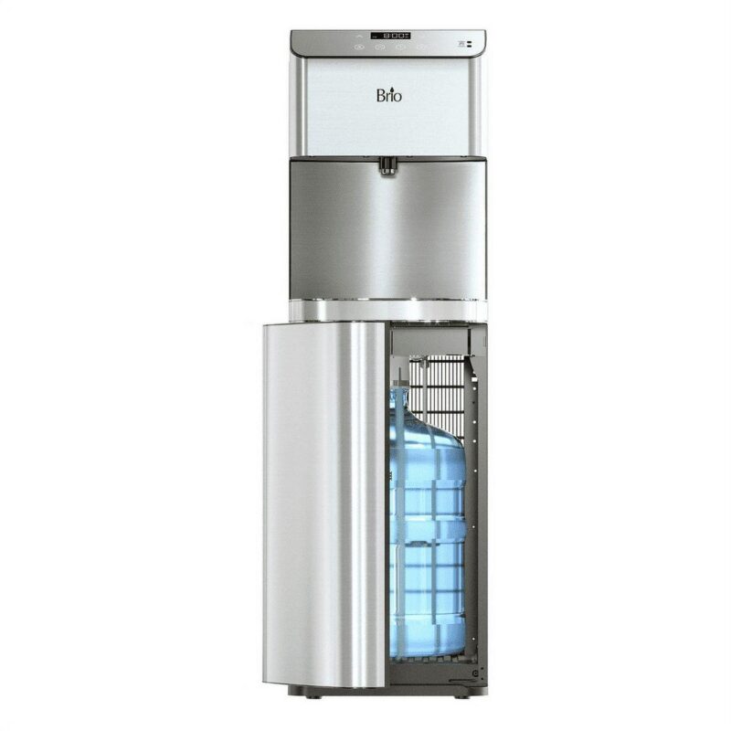 Brio 700 Series Self Cleaning 5 Gallon Bottom Load Tri Temp Water Cooler Dispenser Ranging 39-59A F Cold, 174a 194A F Hot and Room Temp Water