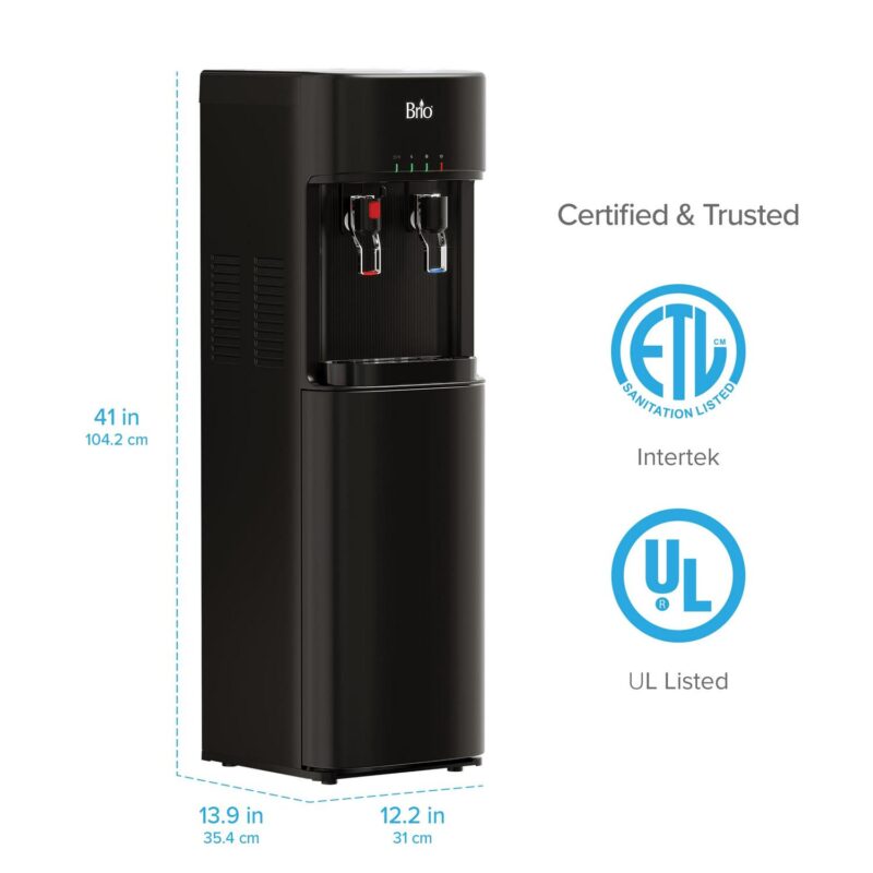 Brio Bottleless Water Dispenser with 3-Stage Filtration, Self-Cleaning, Paddle Dispensing, Hot and Cold, LED Indicator Lights, Black - Image 6