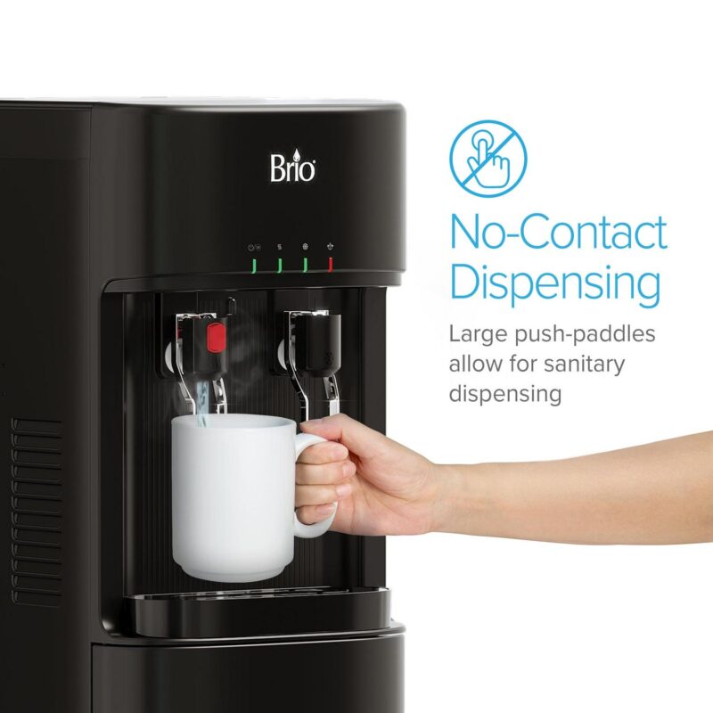 Brio Bottleless Water Dispenser with 3-Stage Filtration, Self-Cleaning, Paddle Dispensing, Hot and Cold, LED Indicator Lights, Black - Image 5