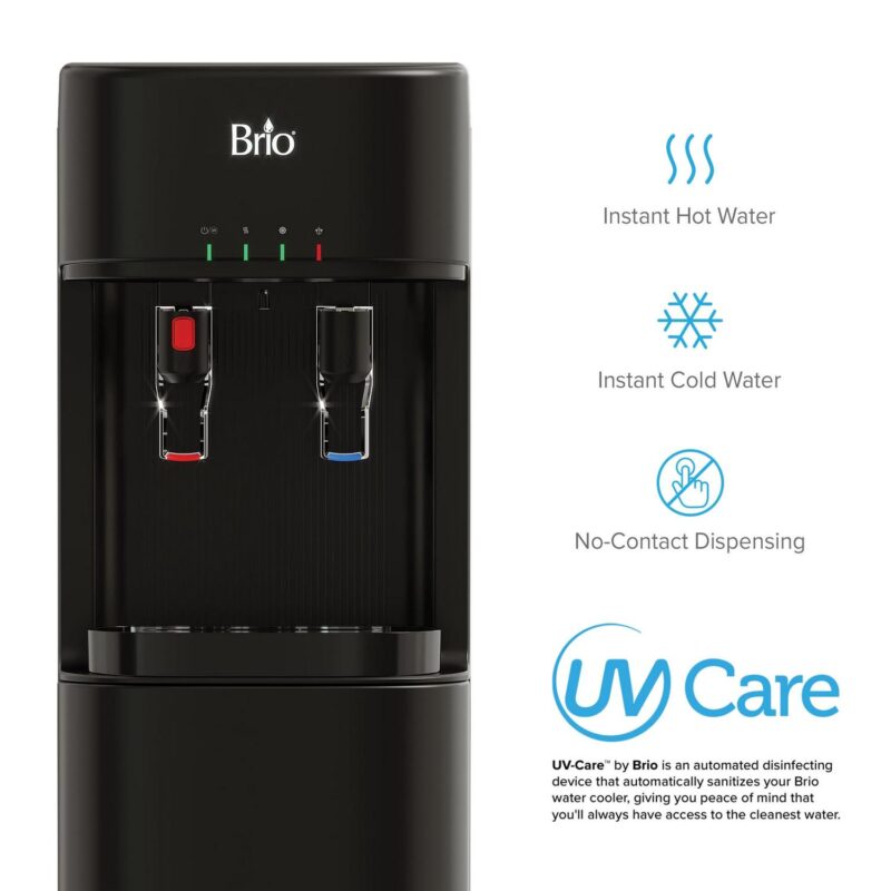 Brio Bottleless Water Dispenser with 3-Stage Filtration, Self-Cleaning, Paddle Dispensing, Hot and Cold, LED Indicator Lights, Black - Image 3