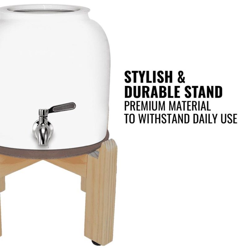 Brio Porcelain White Ceramic Water Dispenser Includes 8 Inch Wood Stand, Faucet and Lid - Image 3