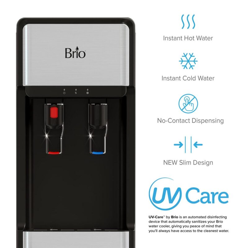 Brio Slimline Bottleless Water Dispenser with 2-Stage Filtration, Paddle Dispensing, Hot and Cold, 2 Extra Filters Included, Stainless Steel - Image 3