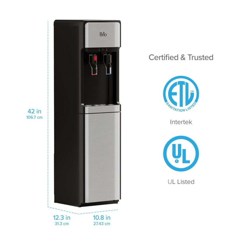 Brio Slimline Bottleless Water Dispenser with 2-Stage Filtration, Paddle Dispensing, Hot and Cold, 2 Extra Filters Included, Stainless Steel - Image 7