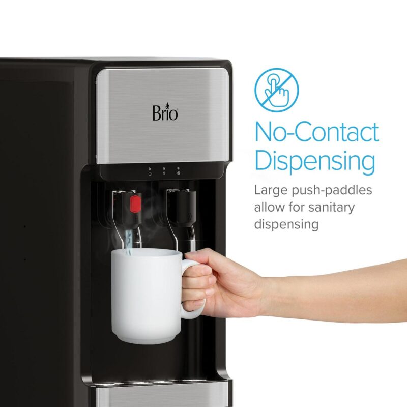 Brio Slimline Bottleless Water Dispenser with 2-Stage Filtration, Paddle Dispensing, Hot and Cold, 2 Extra Filters Included, Stainless Steel - Image 5