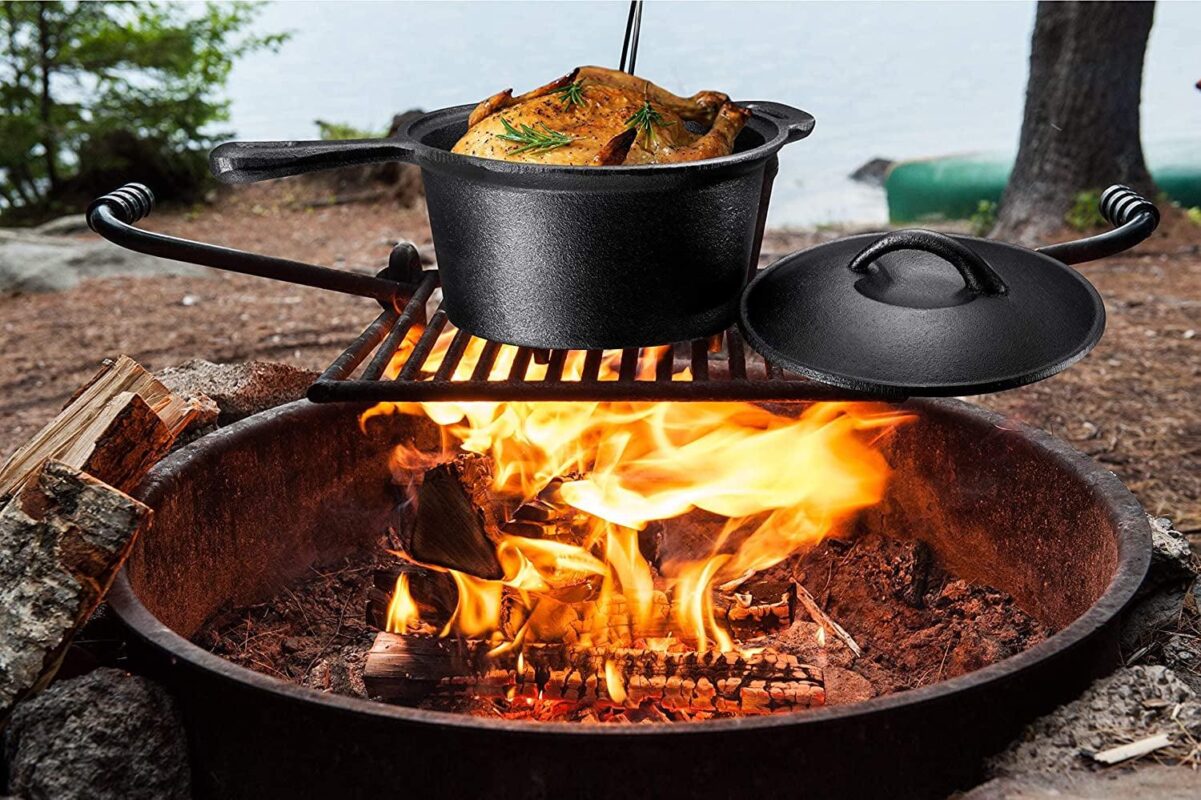 Bruntmor Camping Cooking Set Of 7 - Pre Seasoned Cast Iron Pots, Pans, and Dutch Ovens with Lids for Outdoor Campfire Cooking - Skillet Grill Cookware Set with Storage Box - Image 8