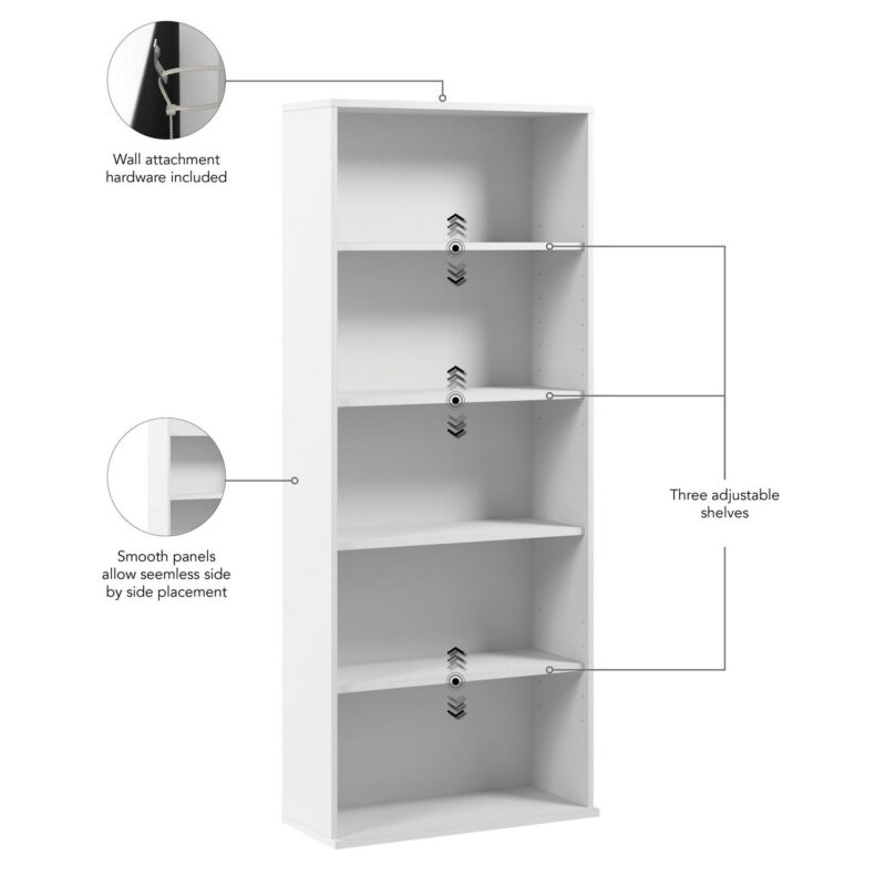 Bush Business Furniture Hustle Tall 5 Shelf Bookcase in White - Image 5