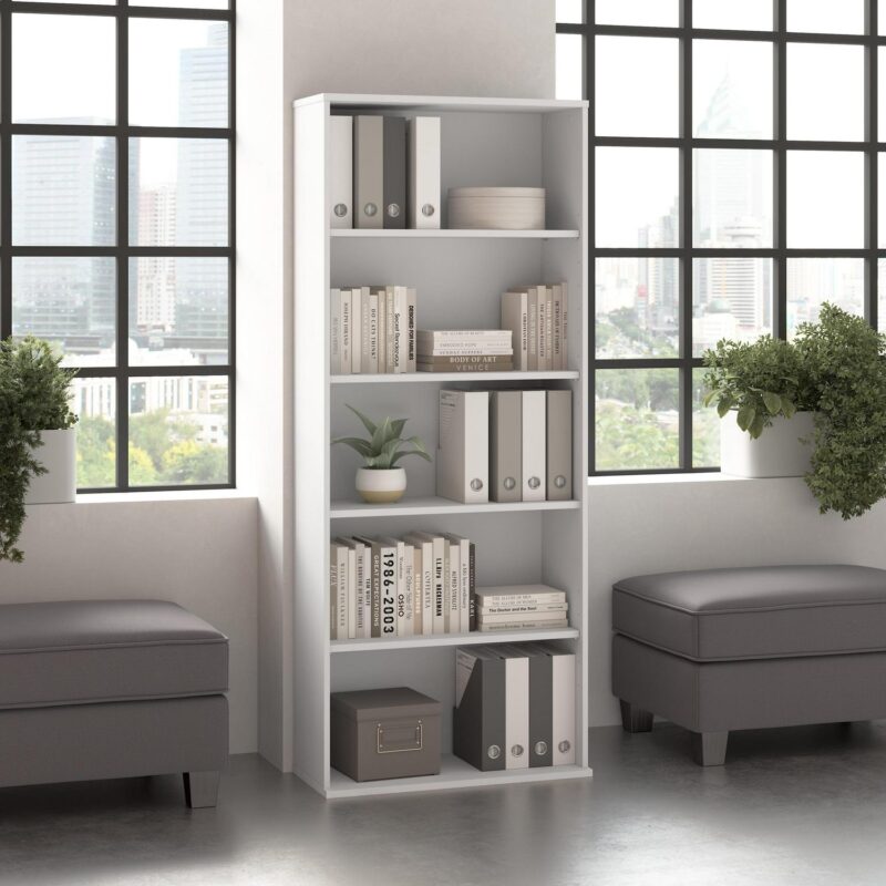 Bush Business Furniture Hustle Tall 5 Shelf Bookcase in White - Image 3