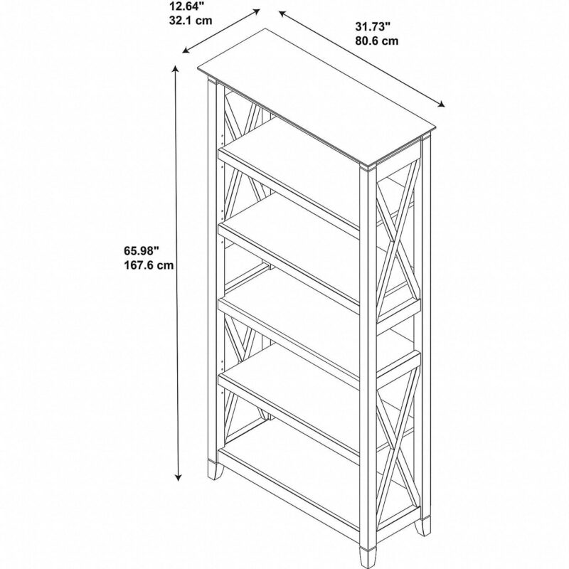 Bush Furniture Key West Tall 5 Shelf Bookcase, Washed Gray, - Image 8