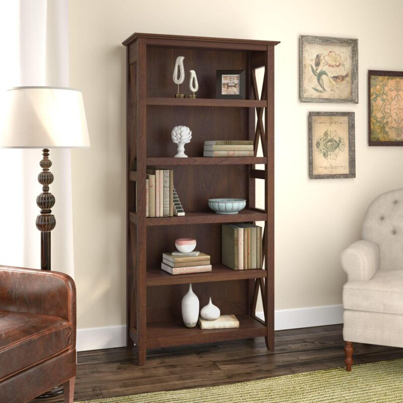 Bush Furniture Key West Tall 5 Shelf Bookcase, Bing Cherry - Image 2