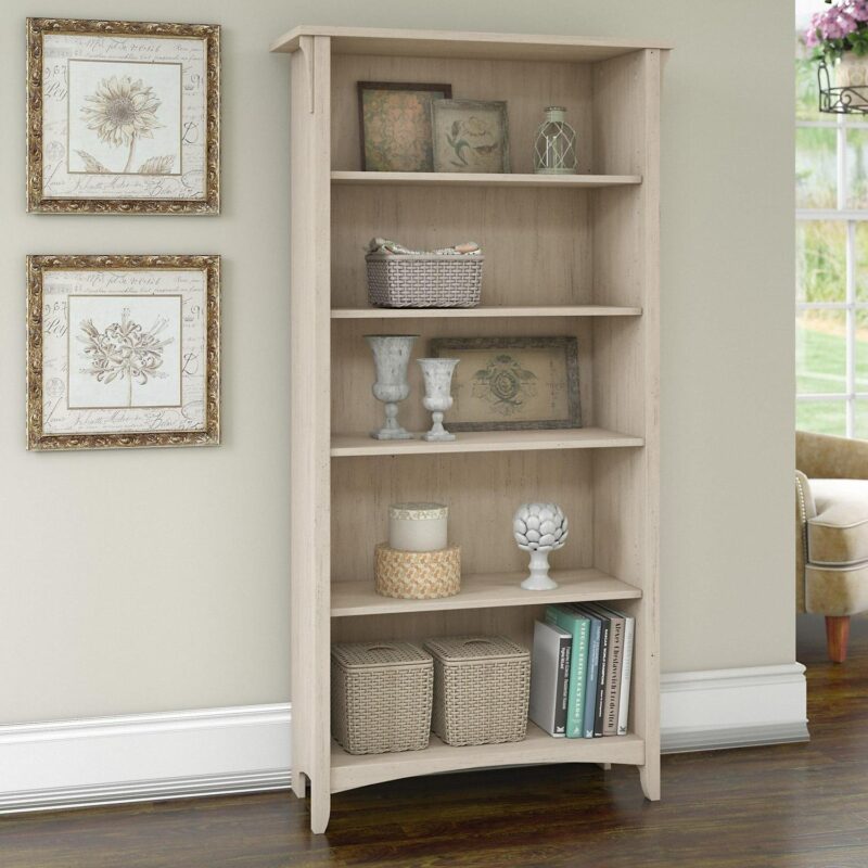Bush Furniture Salinas Tall 5 Shelf Bookcase, Antique White - Image 2