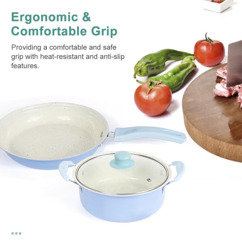 CACAGOO Small Nonstick 13 Piece Kitchen Cookware Pots and Frying Sauce Pans Set, PFAS-Free, Dishwasher , Turquoise - Image 2