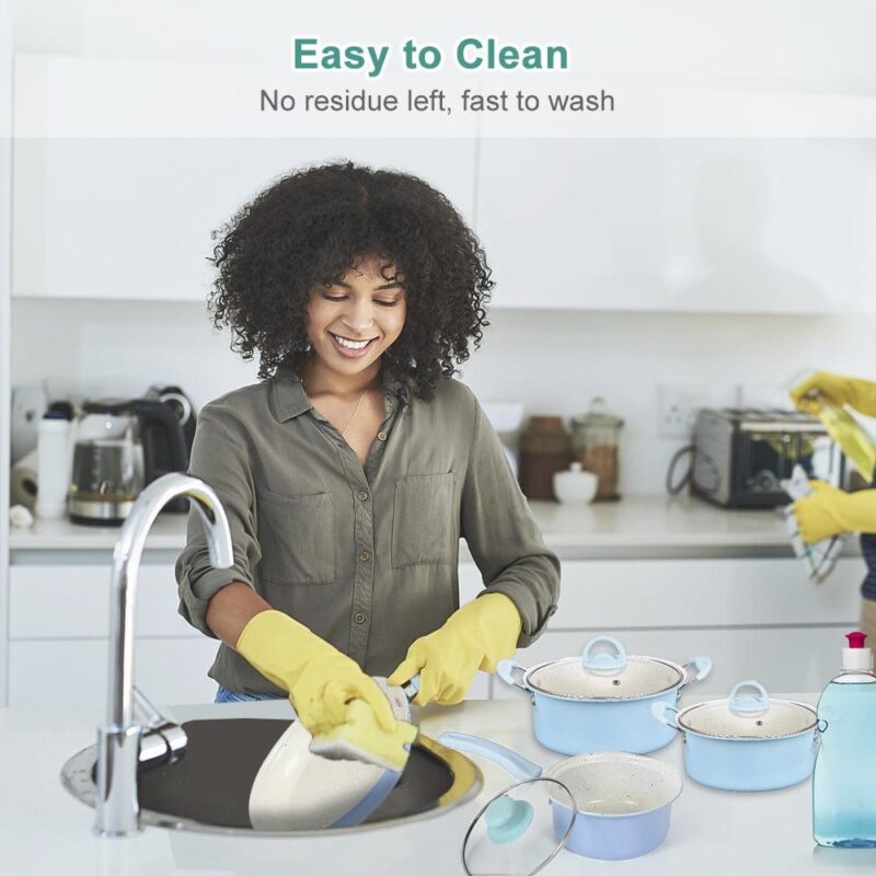 CACAGOO Small Nonstick 13 Piece Kitchen Cookware Pots and Frying Sauce Pans Set, PFAS-Free, Dishwasher , Turquoise - Image 9