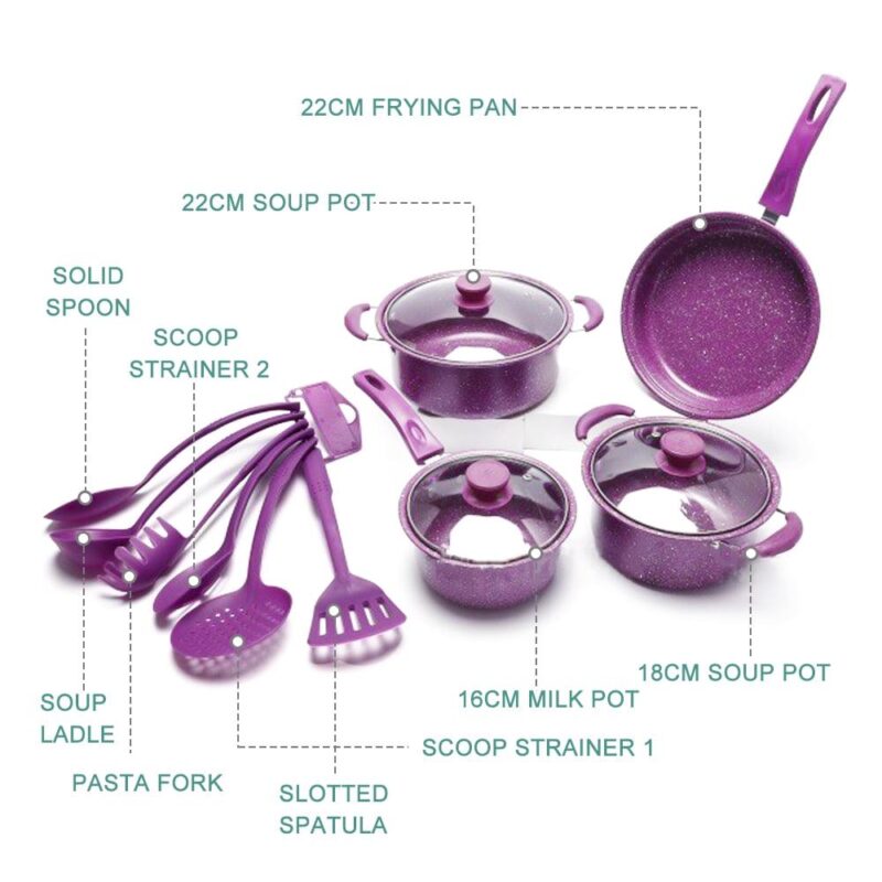 CACAGOO Small Nonstick 13 Piece Kitchen Cookware Pots and Frying Sauce Pans Set, PFAS-Free, Dishwasher , Turquoise - Image 4