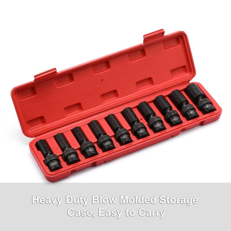 CASOMAN 10 Pcs 3/8  Drive Deep Standard Universal Impact Socket Set, 6 Point, CR-MO, Metric, 10-19mm - Image 8