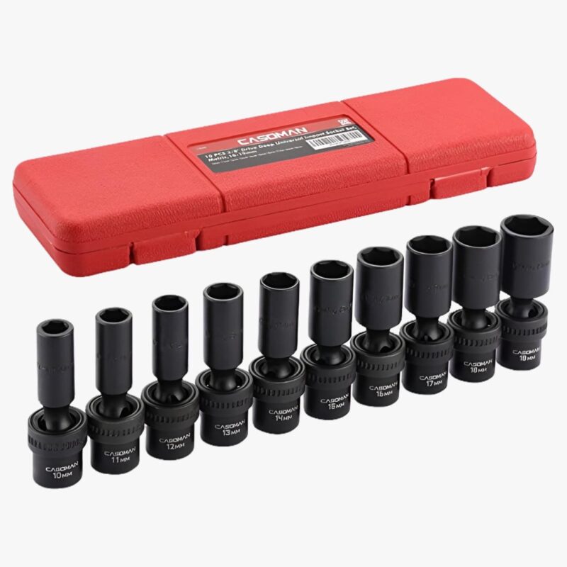 CASOMAN 10 Pcs 3/8  Drive Deep Standard Universal Impact Socket Set, 6 Point, CR-MO, Metric, 10-19mm - Image 3