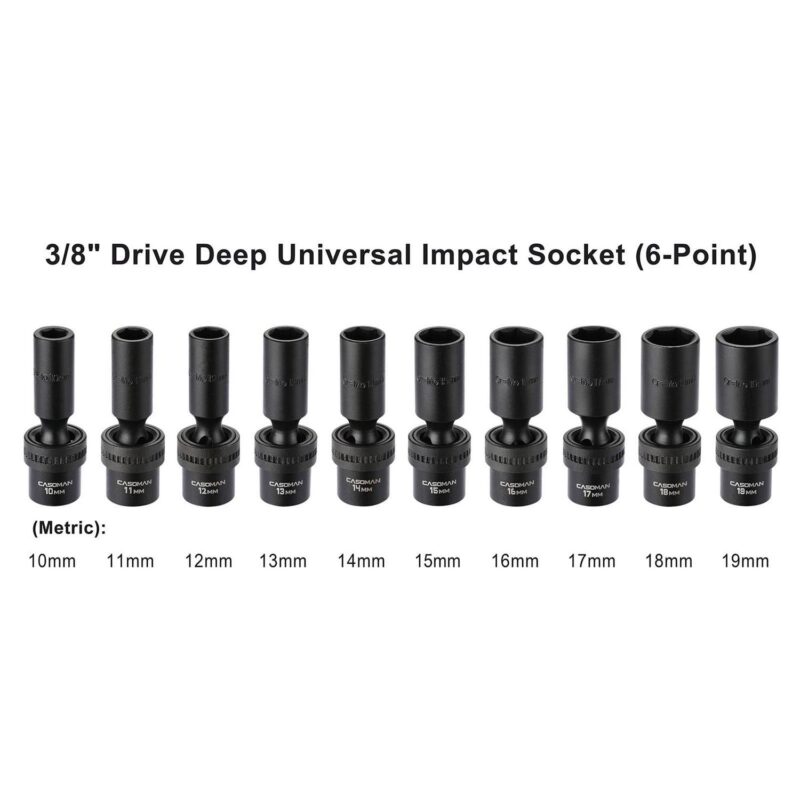 CASOMAN 10 Pcs 3/8  Drive Deep Standard Universal Impact Socket Set, 6 Point, CR-MO, Metric, 10-19mm - Image 5