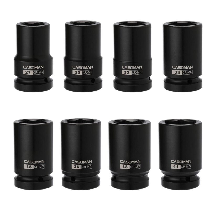 CASOMAN 8 Pieces 1-inch Drive Deep Impact Socket Set, CR-MO, Metric, 6-Point, Heavy Duty Wheel Impact Socket Set - Image 3